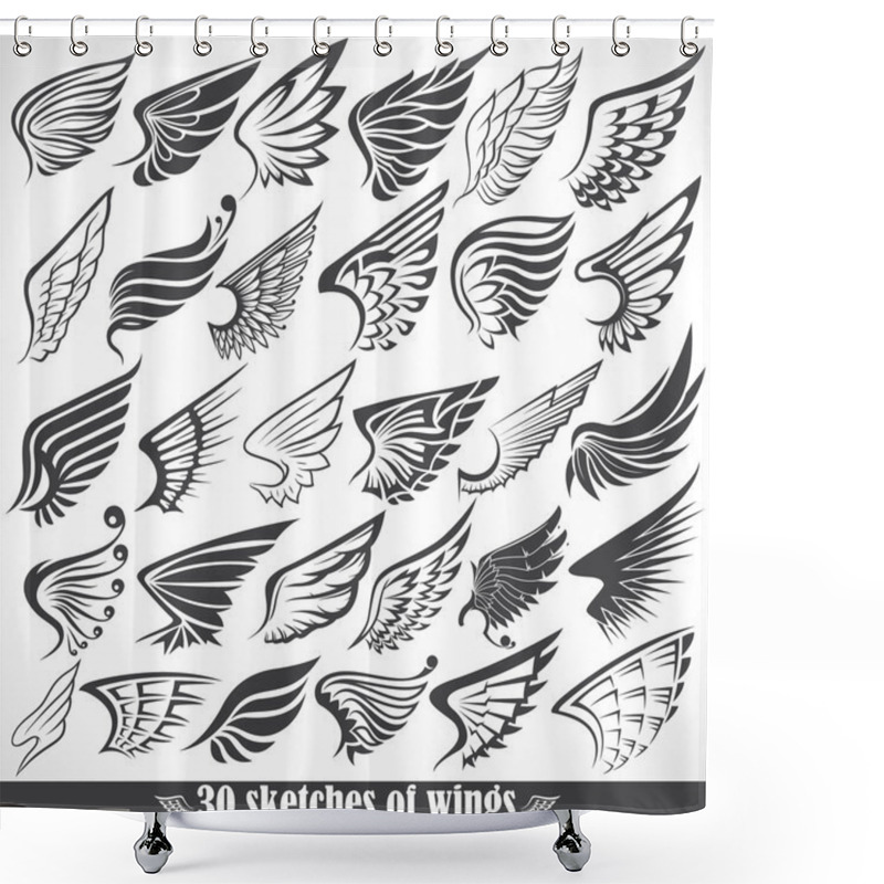 Personality  Big Set Sketches Of Wings Shower Curtains