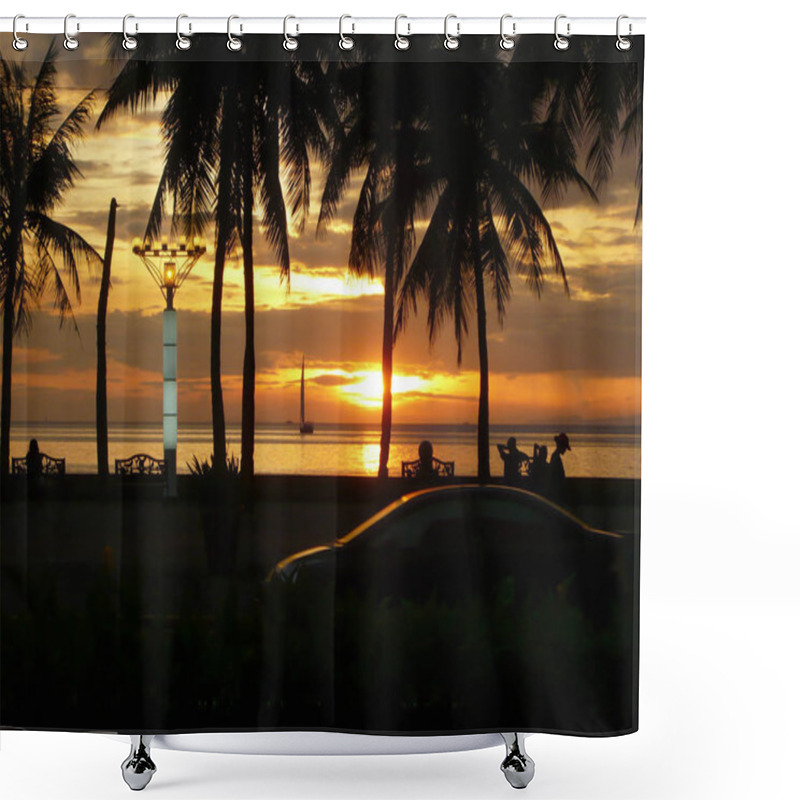 Personality  Romantic Sunset On A Tropical Beach With Palms Shower Curtains