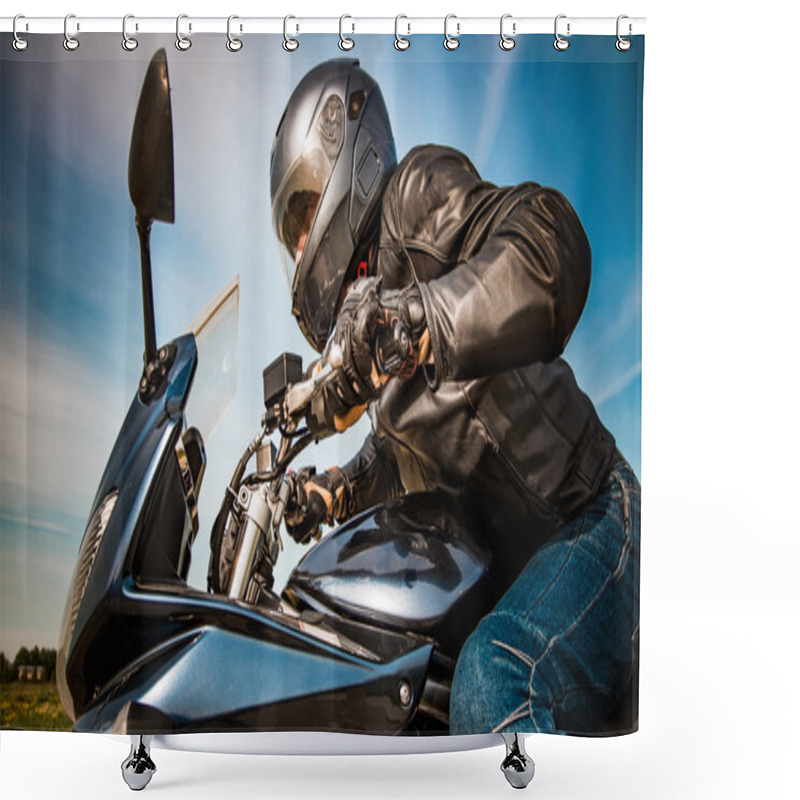 Personality  Biker Racing On The Road Shower Curtains