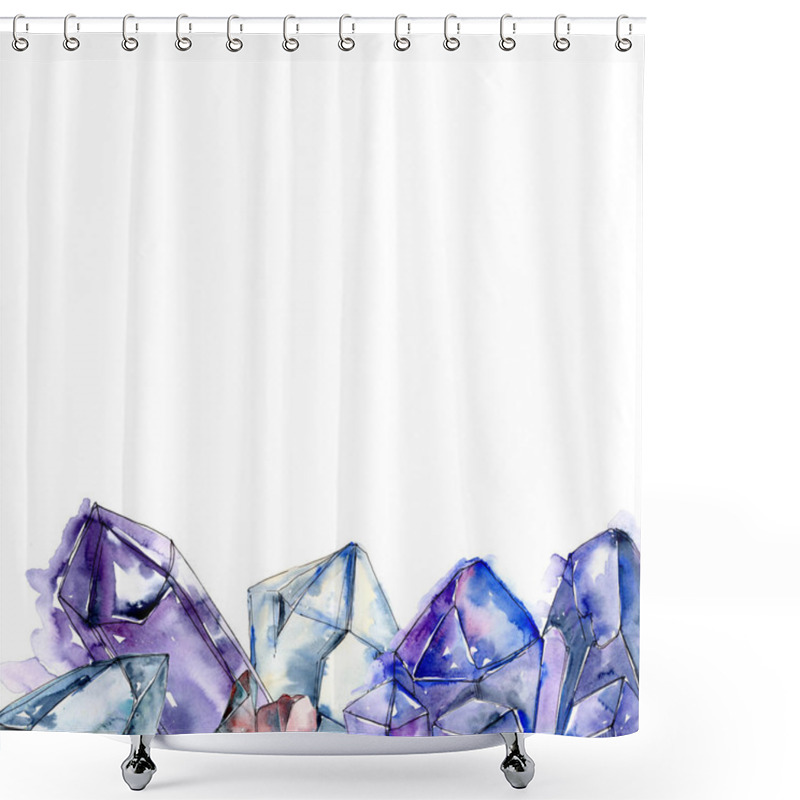 Personality  Blue Diamond Rock Jewelry Mineral. Frame Border Ornament Square. Geometric Quartz Polygon Crystal Stone Mosaic Shape Amethyst Gem. Shower Curtains