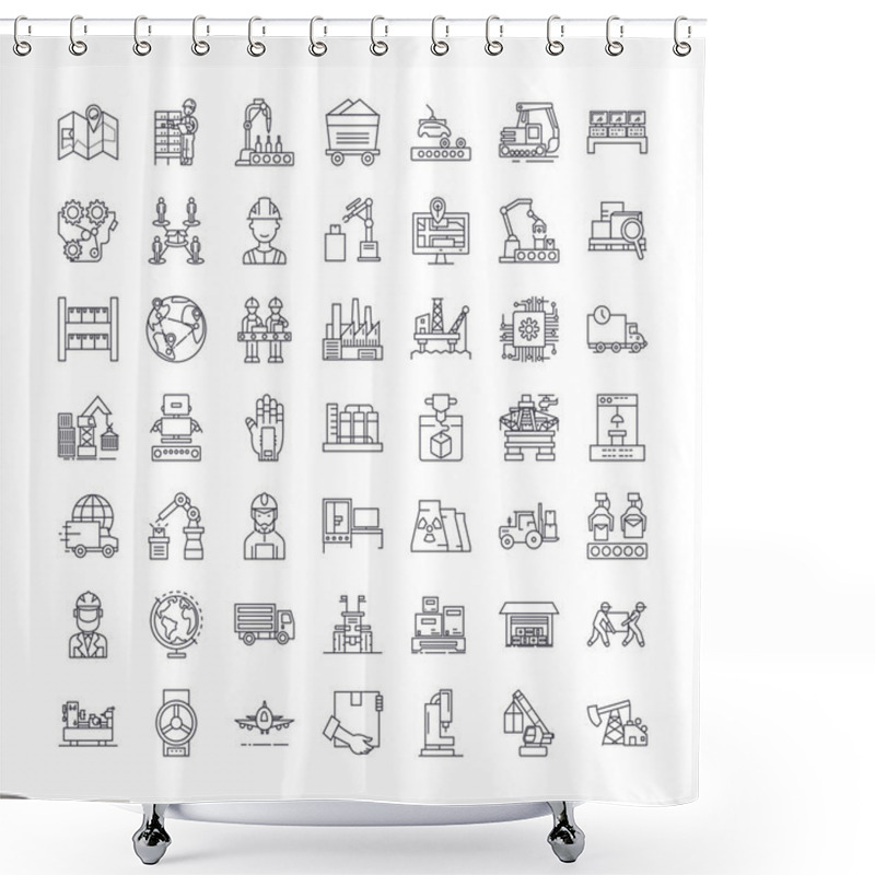 Personality  Industry Automation Linear Icons, Signs, Symbols Vector Line Illustration Set Shower Curtains