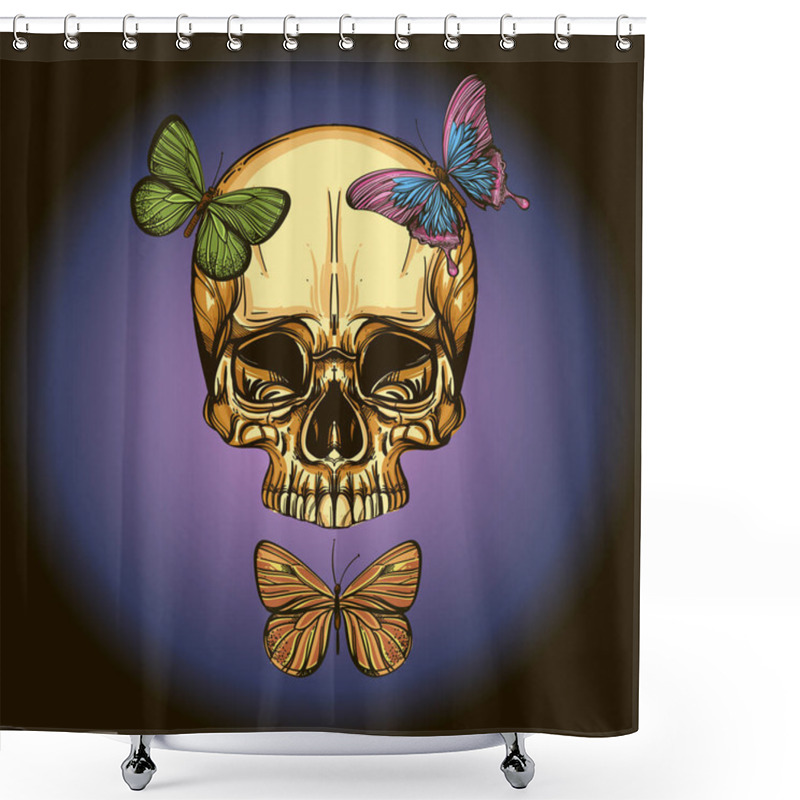 Personality  Female Skull With Butterflies. Vector Illustration For Tattoos, Printing On T-shirts And Other Items. Shower Curtains