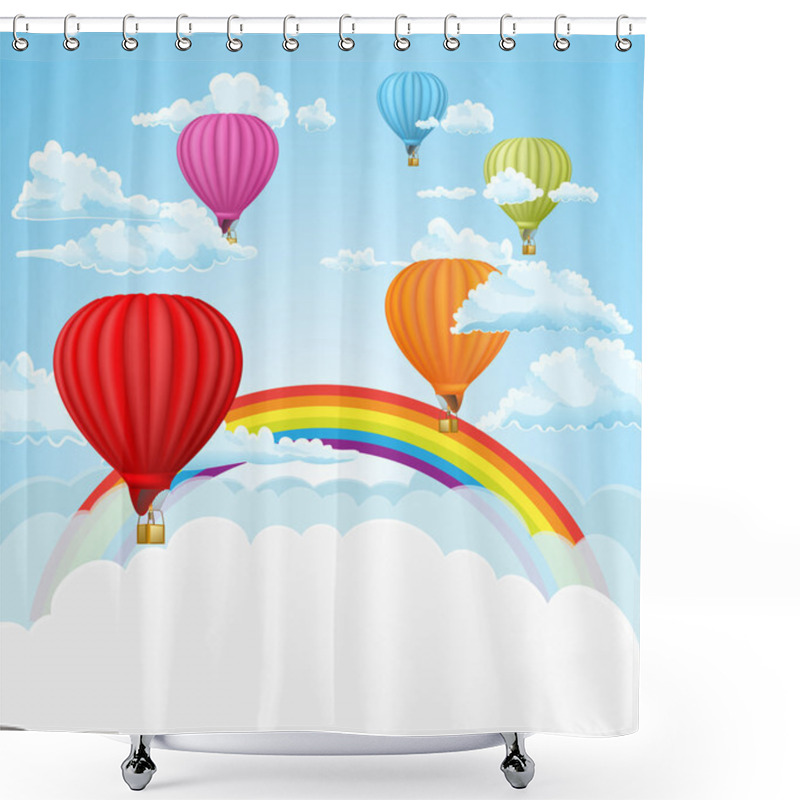 Personality  Hot Air Balloons In The Clouds Background. Vector Illustration Shower Curtains