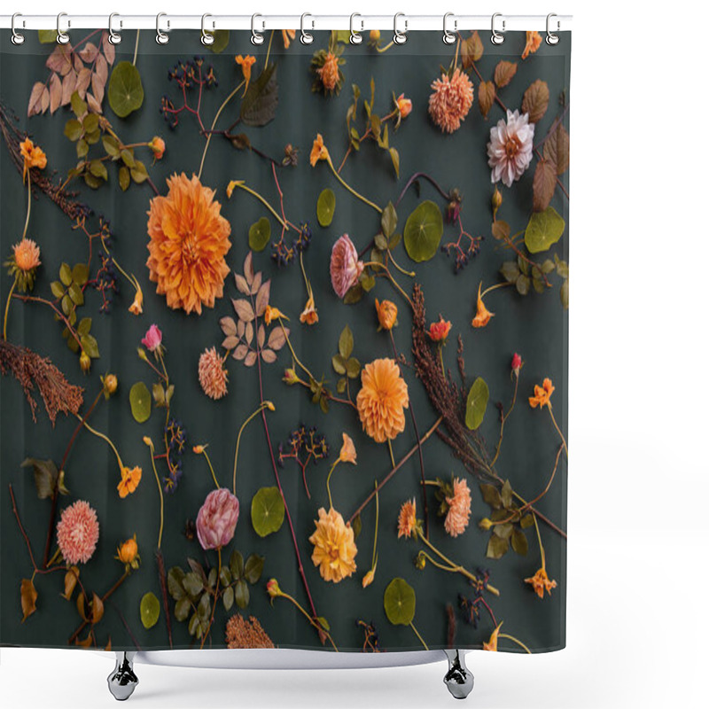 Personality  Composition On Flowers And Leaves ,top View Shower Curtains