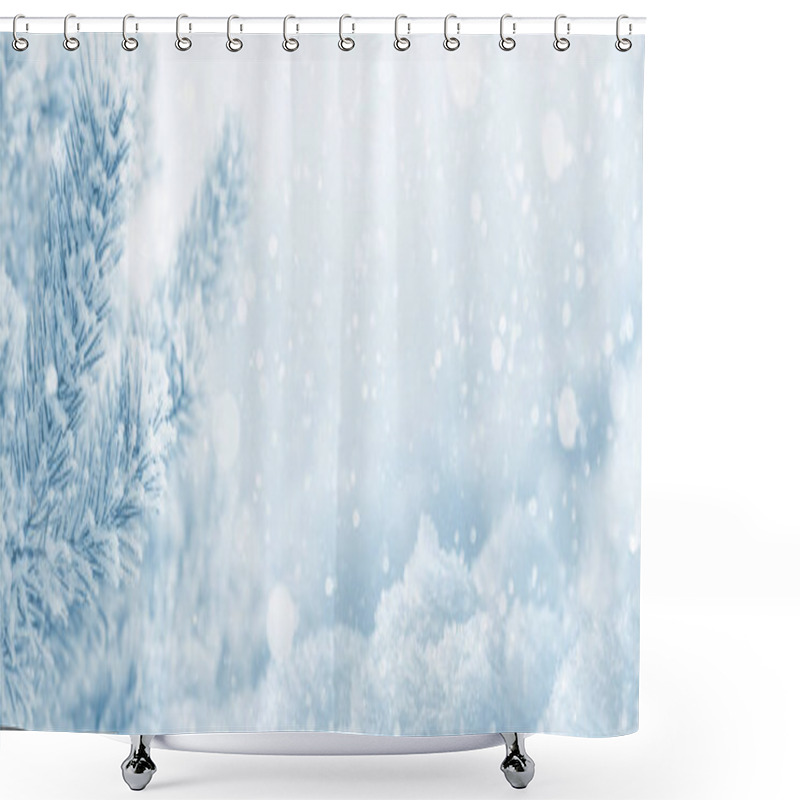 Personality  Winter  Background. Christmas Background With Snow-covered Pine Branch And Snowdrifts Shower Curtains