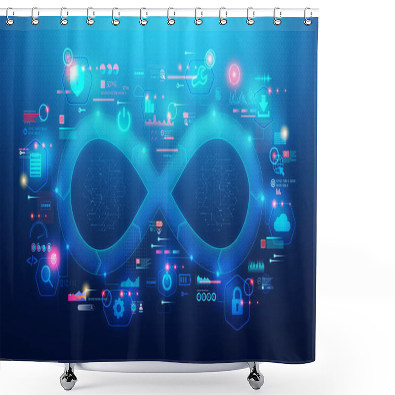 Personality  DevOps And DevSecOps - Approach To App Development And IT Operations That Integrates Security As A Shared Responsibility Throughout The Entire IT Lifecycle - Conceptual Illustration Shower Curtains