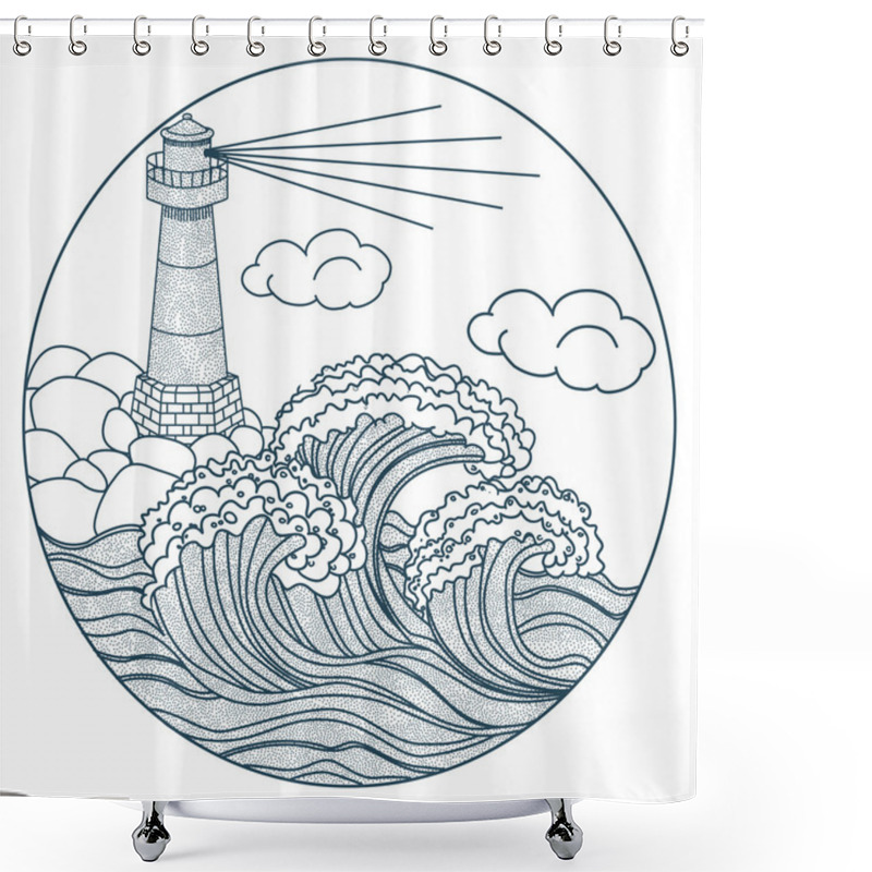 Personality  Lighthouse In The Waves Icon Shower Curtains