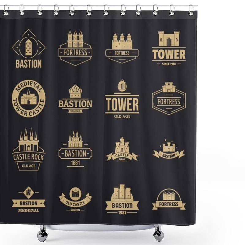 Personality  Towers Castles Logo Icons Set, Simple Style Shower Curtains