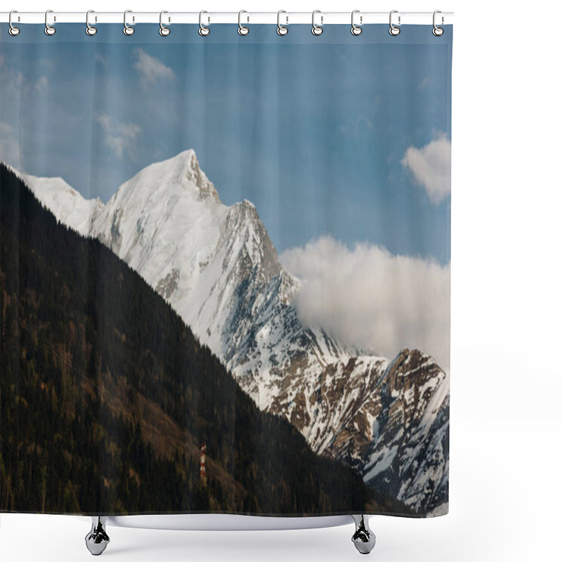 Personality  Majestic Snow-capped Peaks And Green Vegetation In Beautiful Mountains, Mont Blanc, Alps Shower Curtains