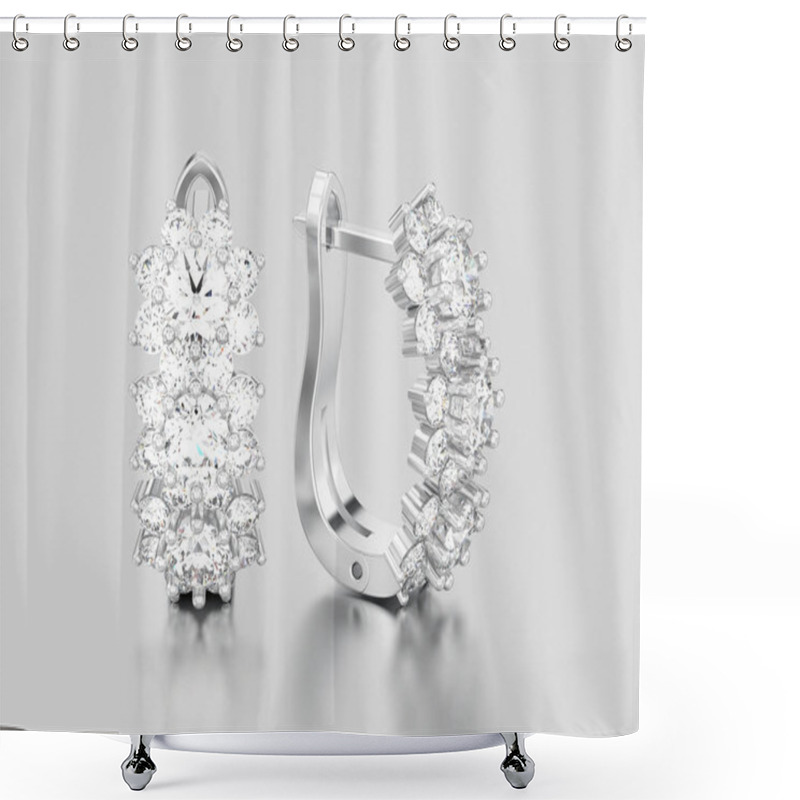 Personality  3D Illustration Isolated White Gold Or Silver Diamond Earrings W Shower Curtains