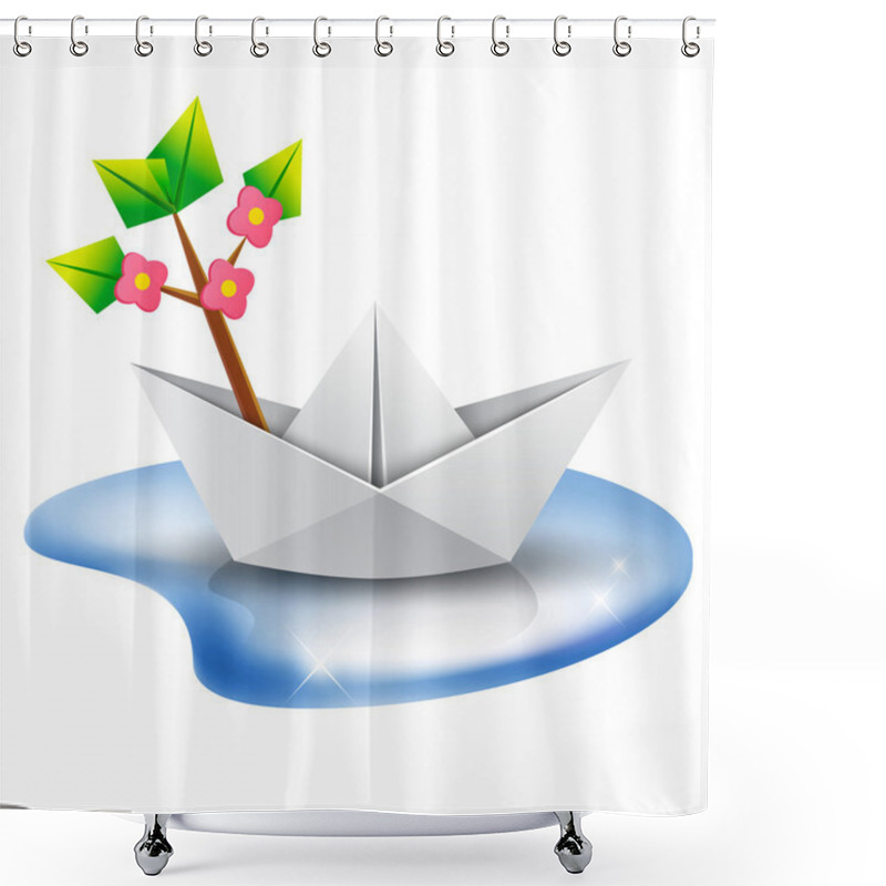 Personality  Origami Paper Ship With A Green Tree  Shower Curtains