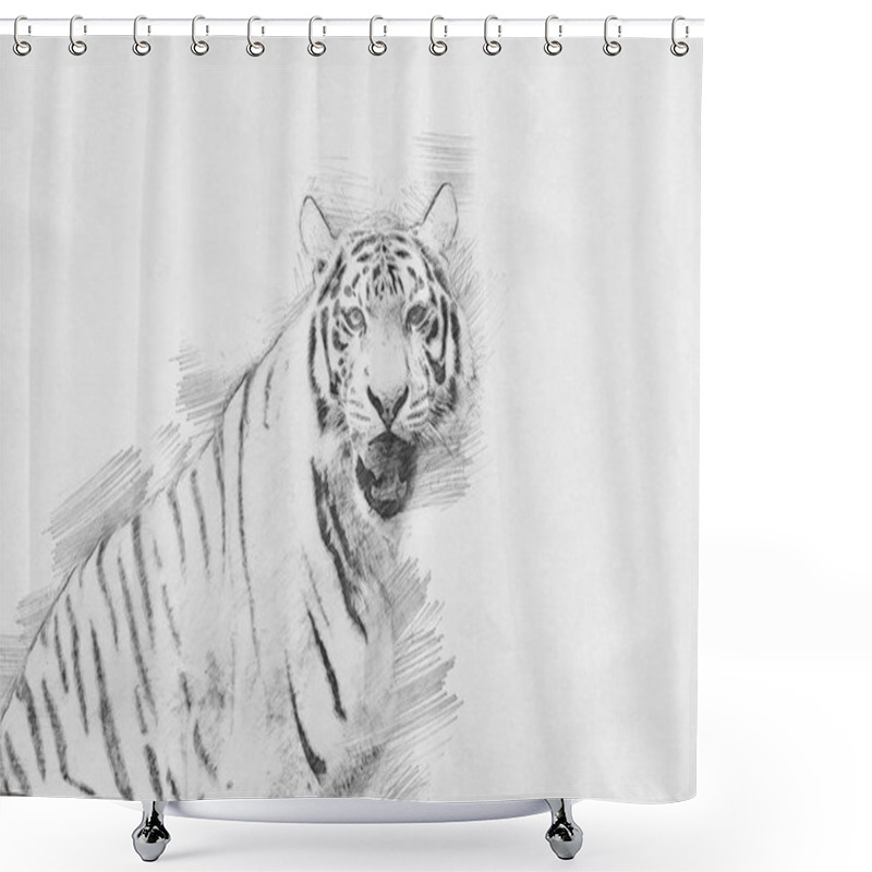 Personality  Tiger. Sketch With Pencil Shower Curtains