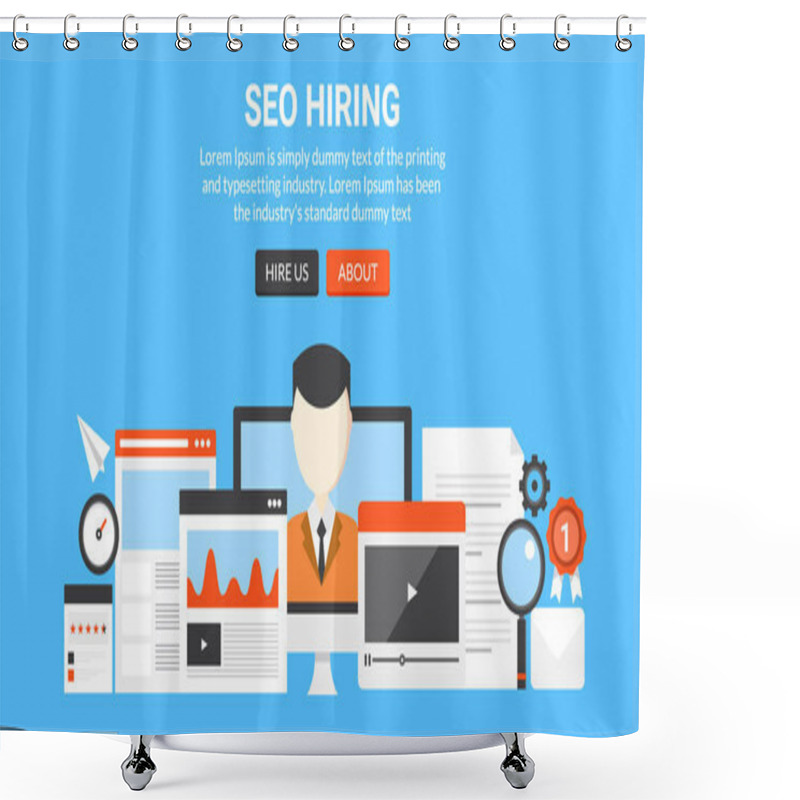 Personality  Hiring Seo Professional, Search Engine Optimization Expert, Dedicated Seo Flat Vector Banner Shower Curtains