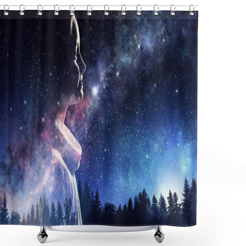 Personality  Exploring This Great World . Mixed Media Shower Curtains