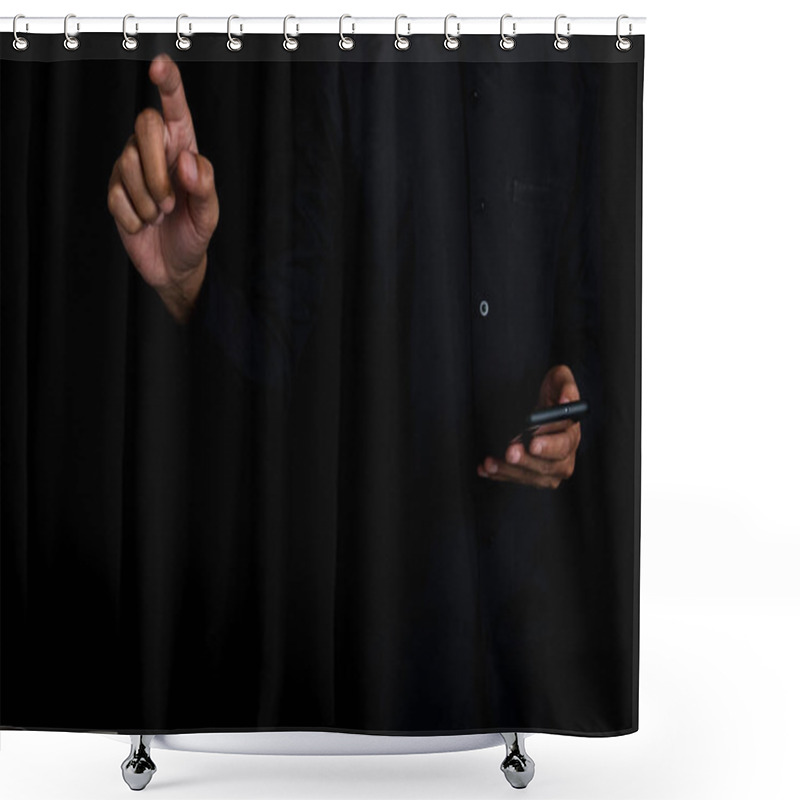 Personality  Black Hand For Blockchain Technology Concept, Revolutionizing Industries, Exploring The Boundless Potential Of Blockchain Technology For Secure, Decentralized Transactions And Immutable Digital Data. Shower Curtains