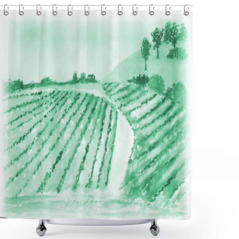 Personality  Hand Drawn Field, Coffee Plantation. Shower Curtains