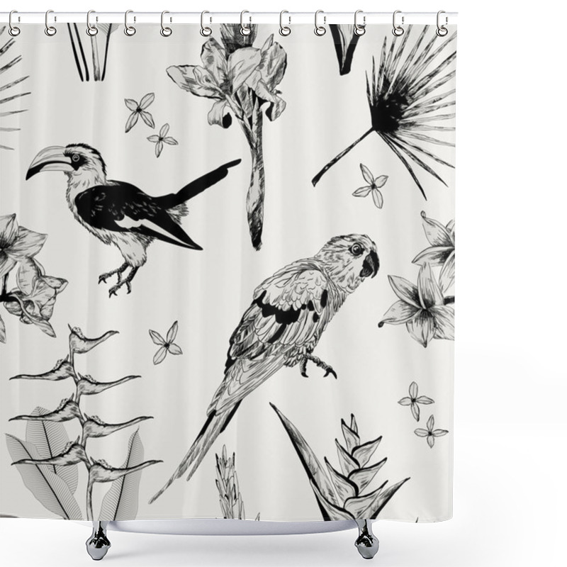 Personality  Seamless Pattern With Wild Tropical Flora And Fauna Shower Curtains