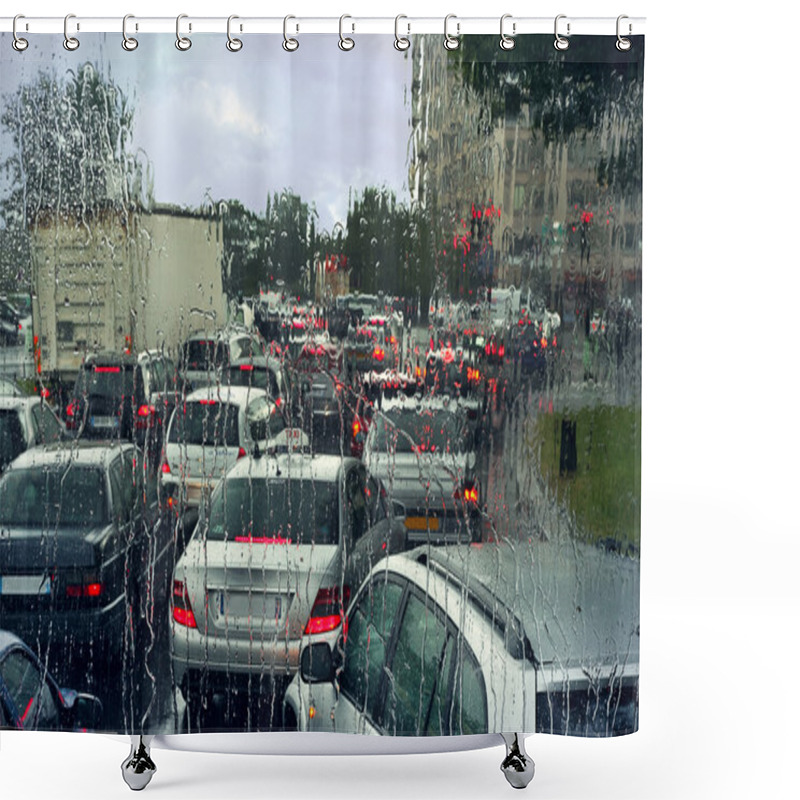 Personality  Traffic Jam On Rainy Day In Paris. Shower Curtains