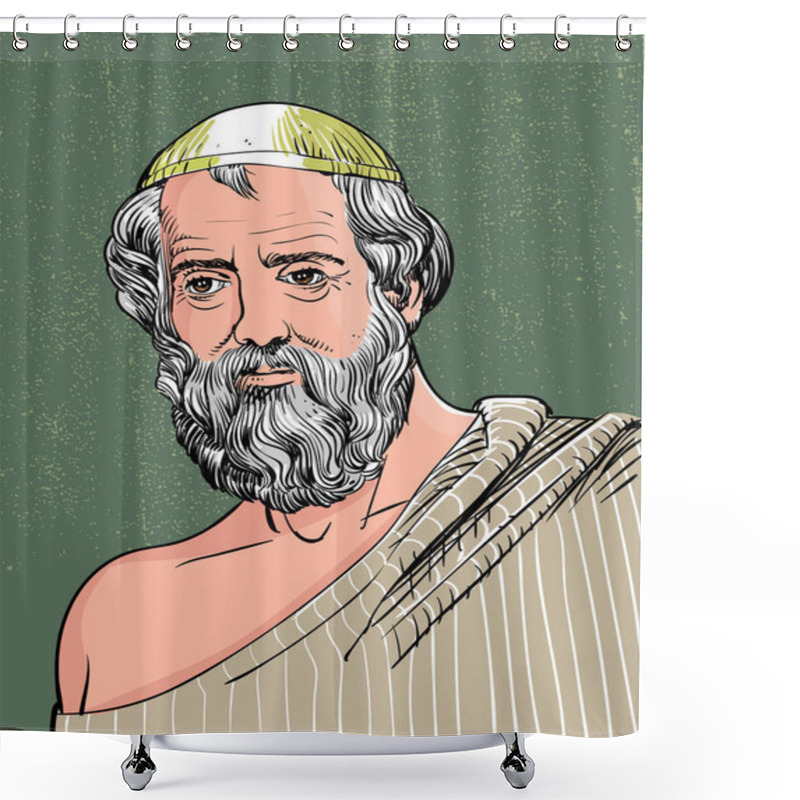 Personality  Plato Portrait In Line Art Illustration, Vector Shower Curtains