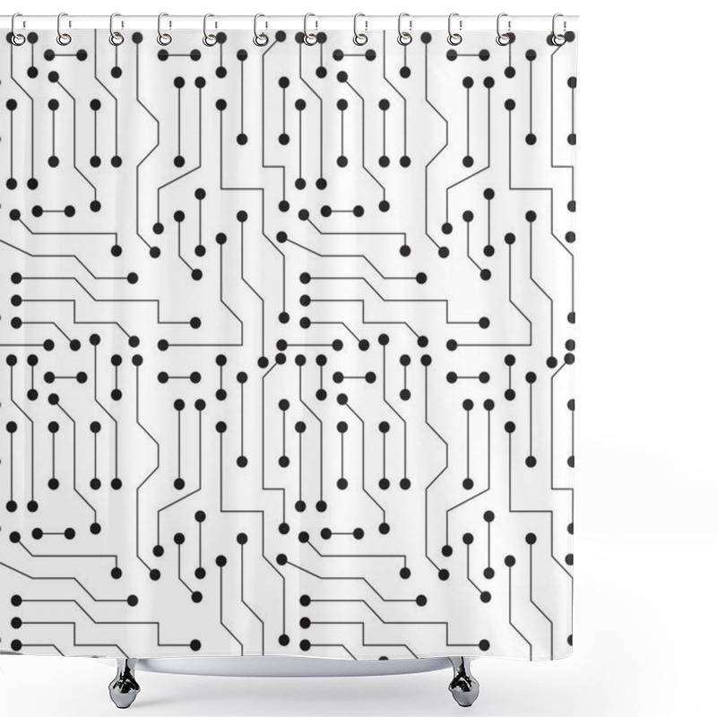 Personality  Black And White Printed Circuit Board Seamless Background With Pattern In Swatches Shower Curtains