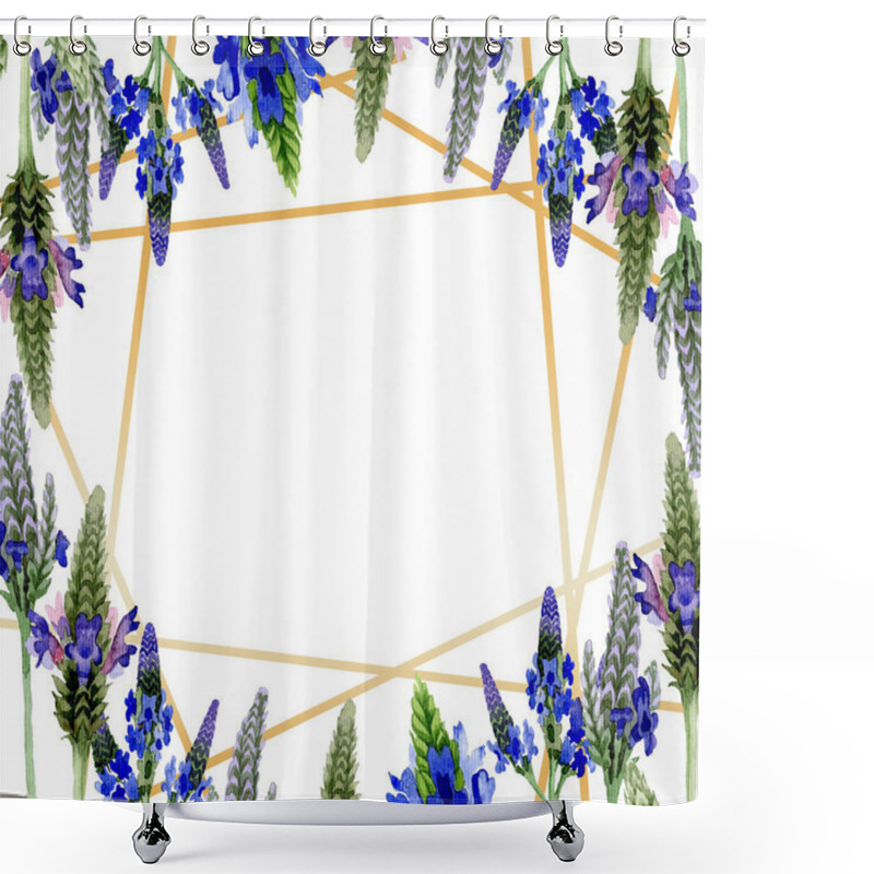 Personality  Blue Violet Lavender Floral Botanical Flower. Wild Spring Leaf Wildflower Isolated. Watercolor Background Illustration Set. Watercolour Drawing Fashion Aquarelle. Frame Border Ornament Square. Shower Curtains