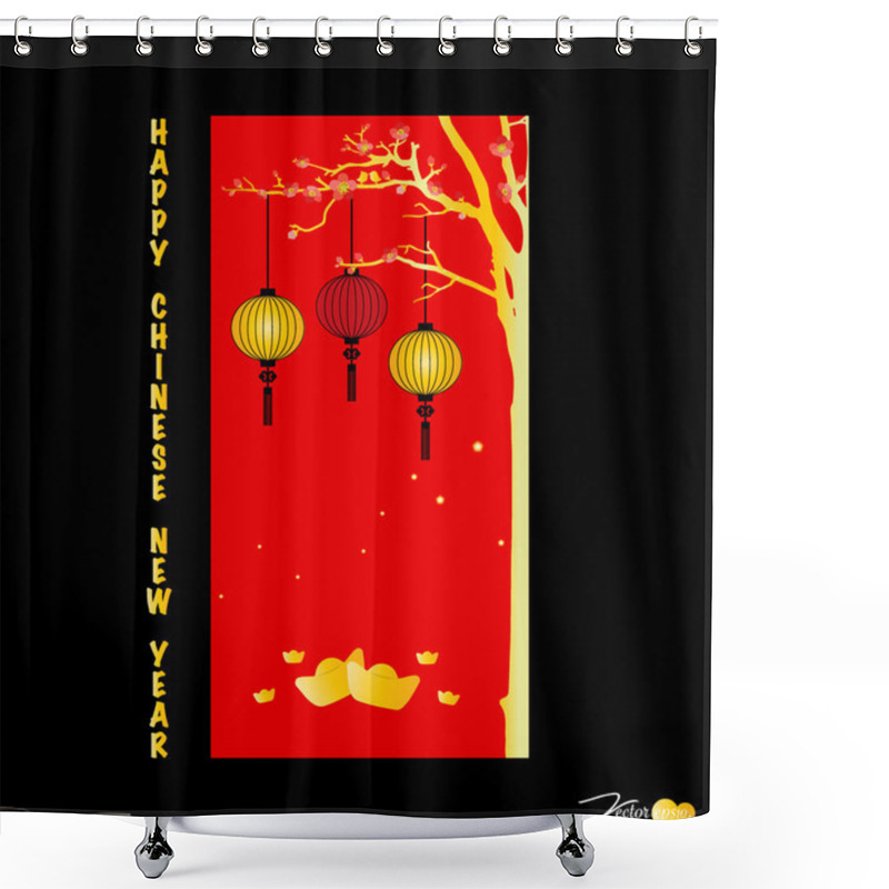 Personality  Chinese New Year Greeting Card. Vector Illustration. Shower Curtains