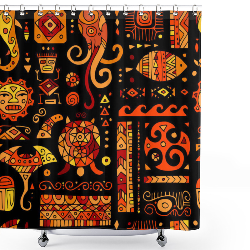 Personality  Ethnic Handmade Ornament For Your Design. Polynesian Style, Seamless Pattern Shower Curtains