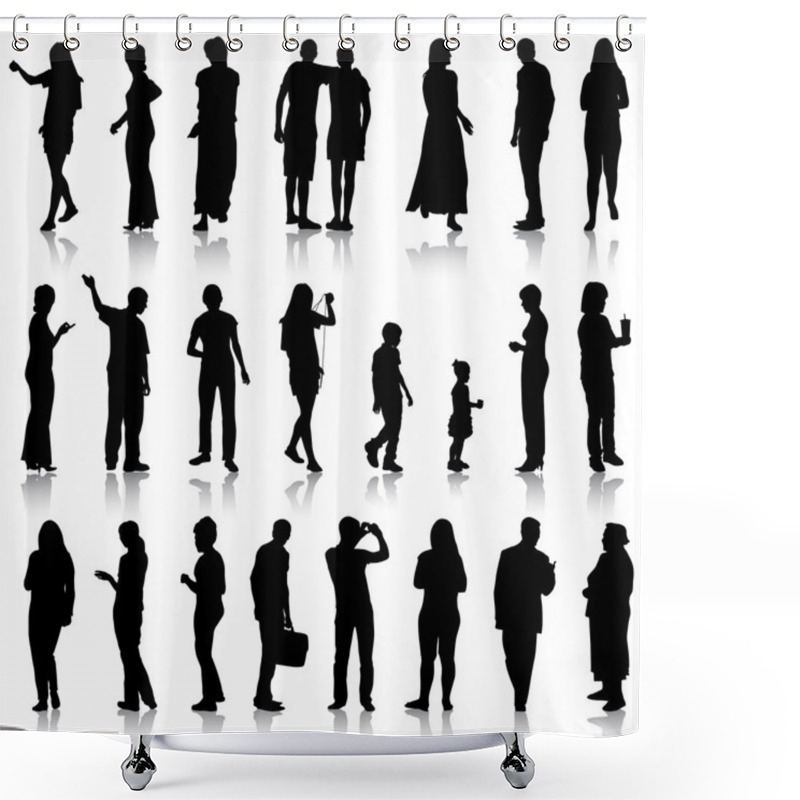 Personality  Black Silhouettes Of Beautiful Mans And Womans On White Backgrou Shower Curtains