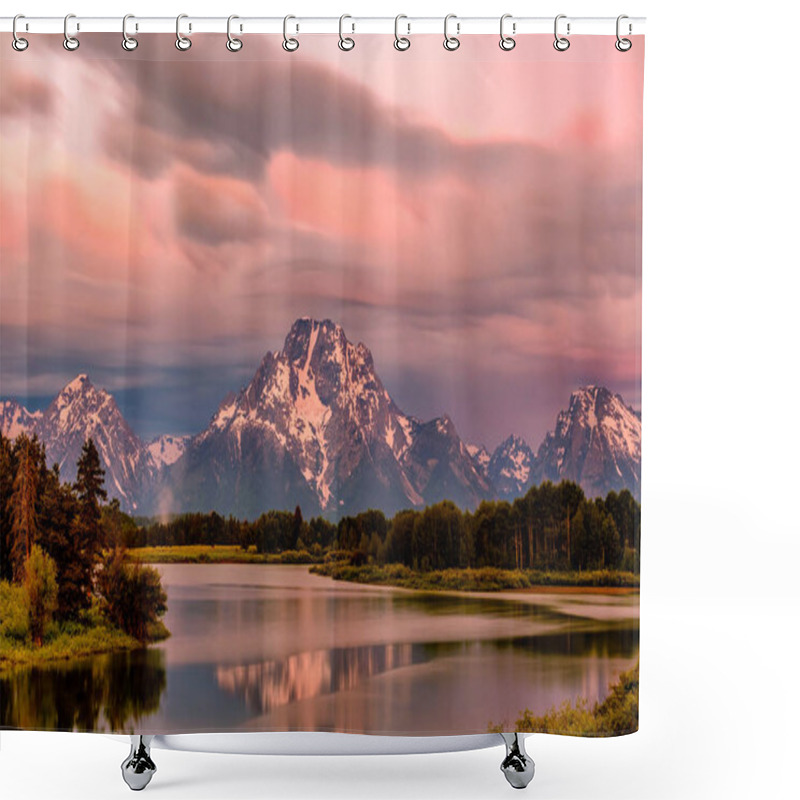 Personality  Grand Teton Mountains From Oxbow Bend On The Snake River At Sunrise. Grand Teton National Park, Wyoming, USA. Shower Curtains