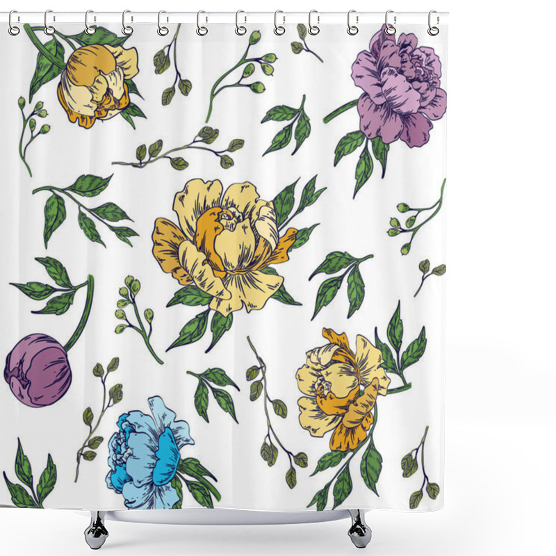 Personality  Roses And Peony With Leaves. Seamless Background Pattern. Shower Curtains