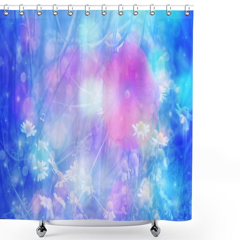 Personality  Dreamy Artistic Poppies With Bokeh Lights Shower Curtains