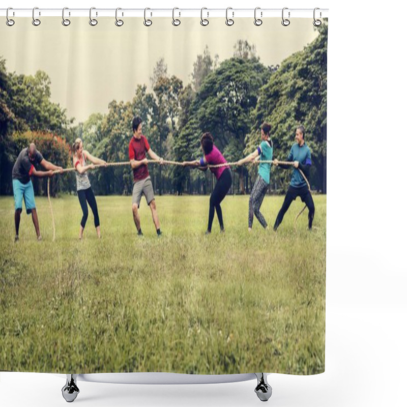 Personality  Team Competing In Tug Of War Shower Curtains