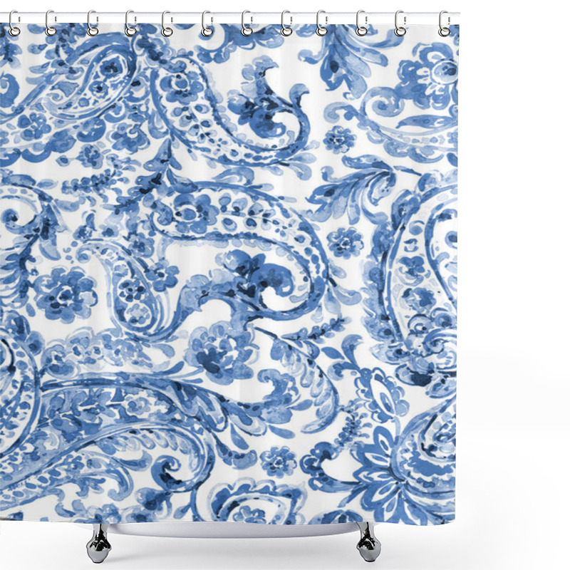 Personality  Seamless Hand Painted Watercolour  Monochromatic Paisley Pattern Shower Curtains