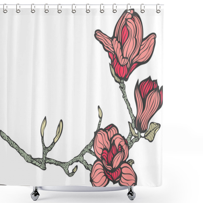 Personality  Magnolia Branch Of Flowers, Hand Drawn Original Style Vector Illustration Shower Curtains