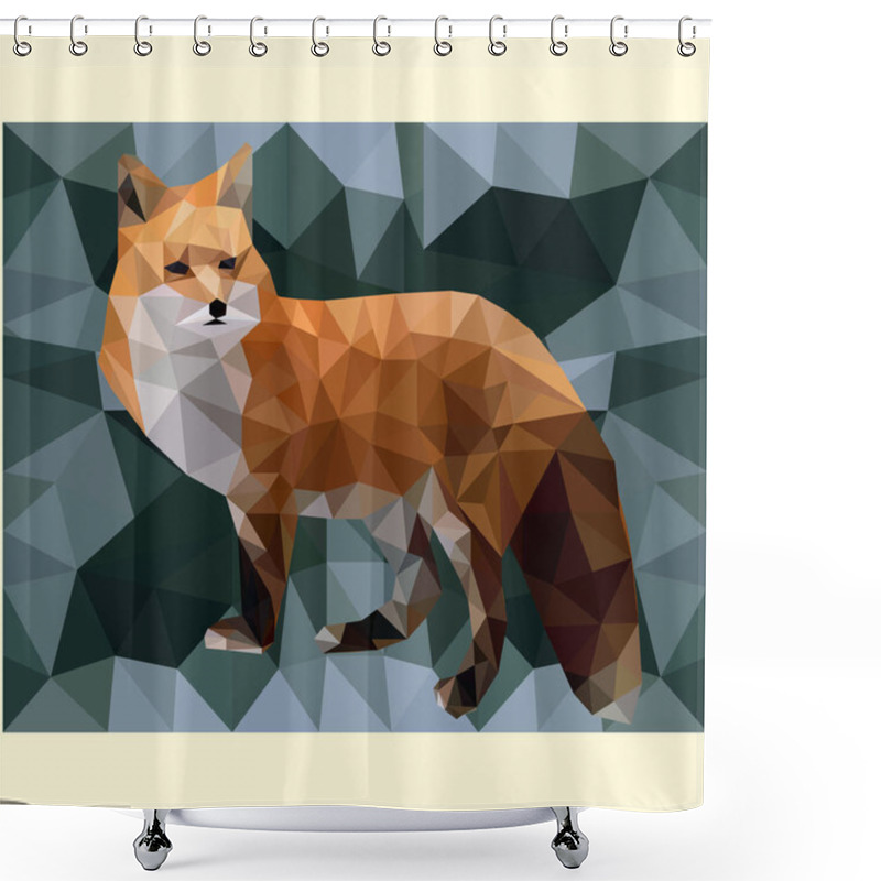 Personality  Vector Fox In Low Poly Style On A Dark Green Background  Shower Curtains