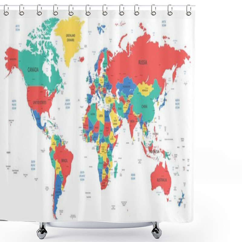 Personality  Detailed World Map With Borders, Countries And Cities Shower Curtains