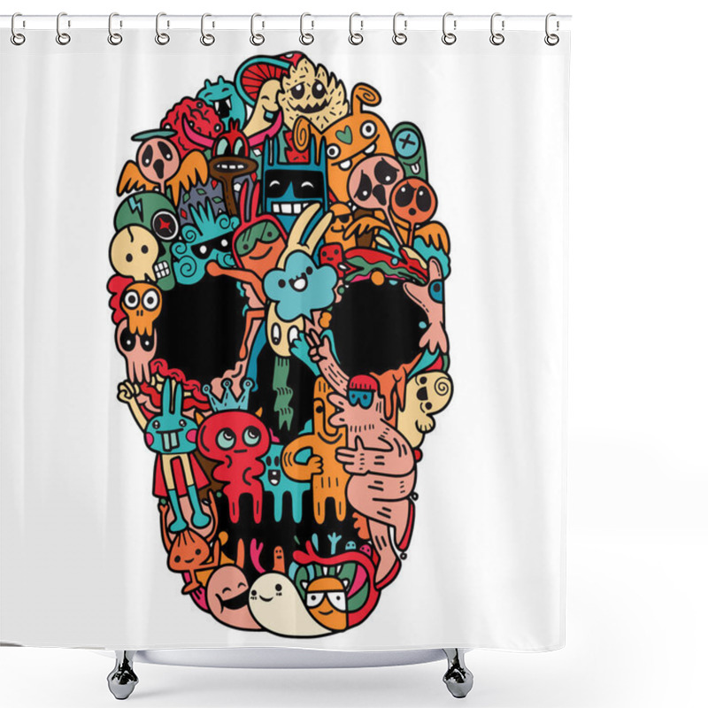 Personality  Hand Drawn Skull Made Of Cute Monster Shower Curtains