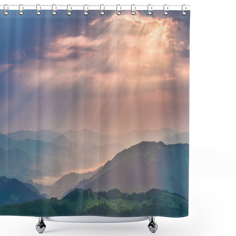 Personality  Majestic View Of The Woods Glowing By Sunlight At Twilight. Dramatic And Picturesque Morning Scene. Shower Curtains