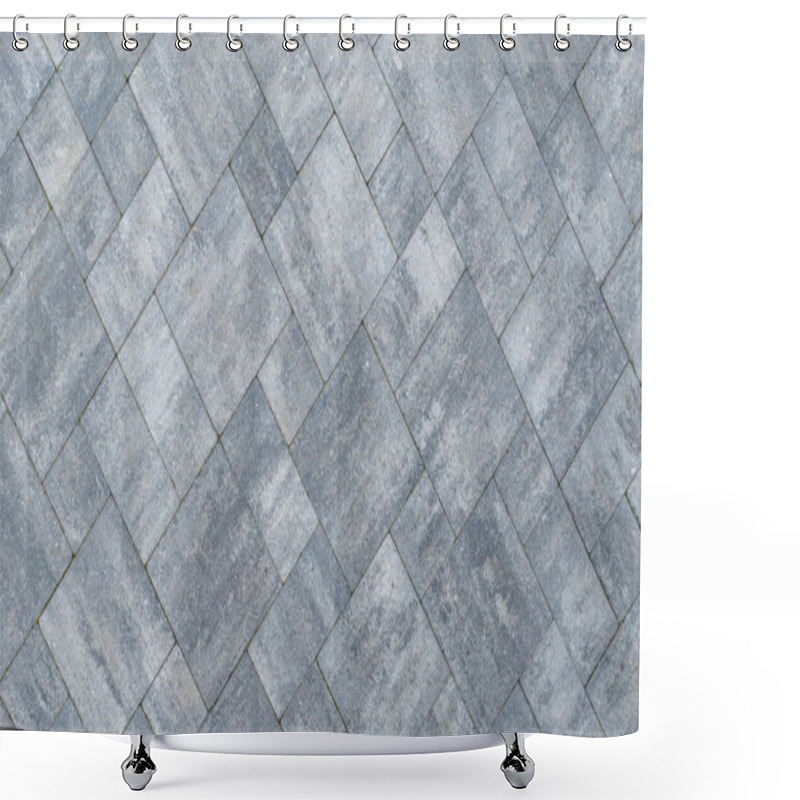 Personality  A Close-up View Of A Gray Paved Surface Arranged In A Herringbone Pattern, Showcasing Its Textured Design And Color Variations. Shower Curtains