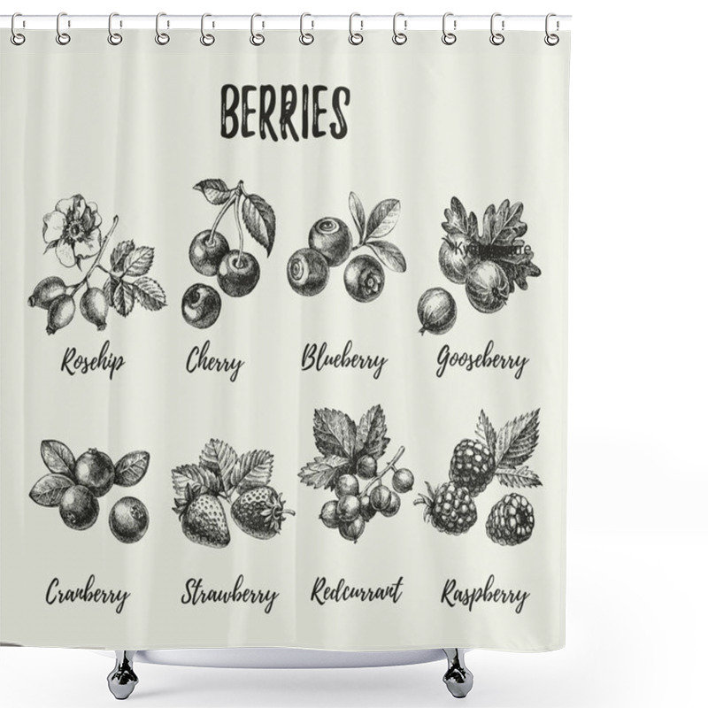 Personality  Hand Drawn Sketch Berries Set. Vector Illustration Of Eco Food Shower Curtains