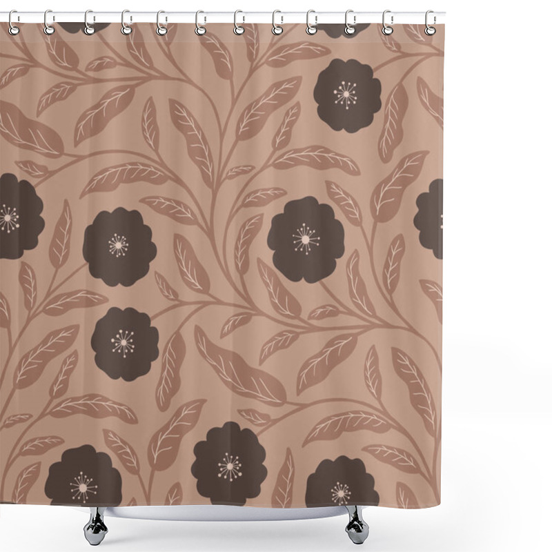 Personality  Bold Botanical Blooms On Mocha Mousse Pattern Shower Curtains