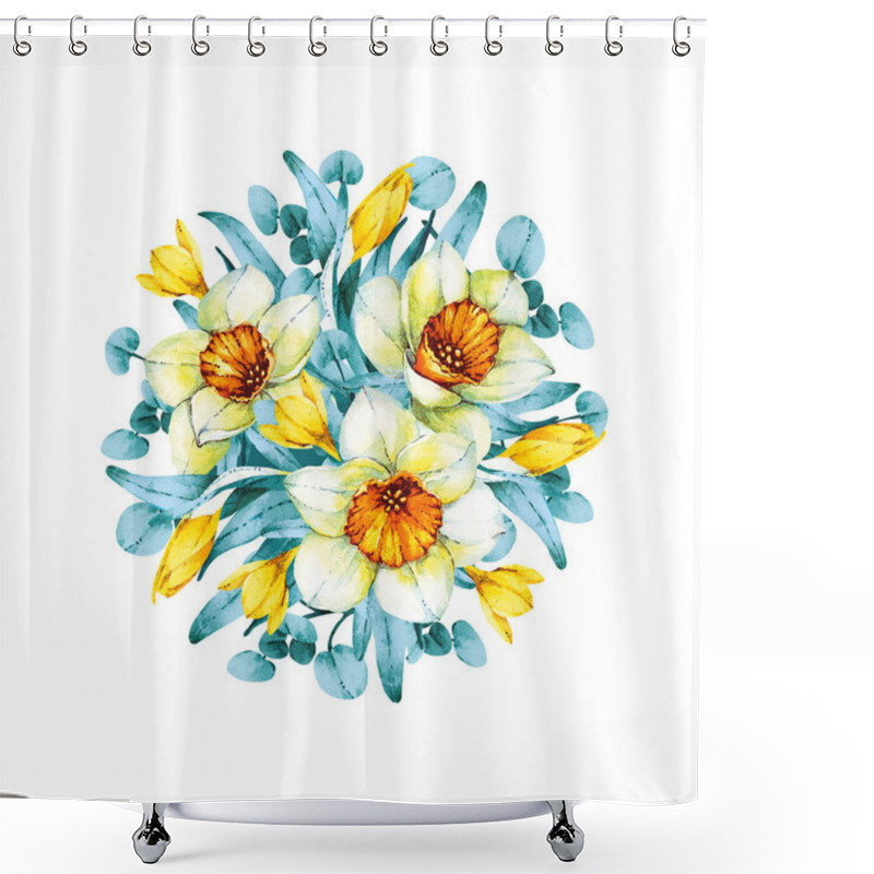 Personality  Yellow And White Daffodils, Leaves Shower Curtains