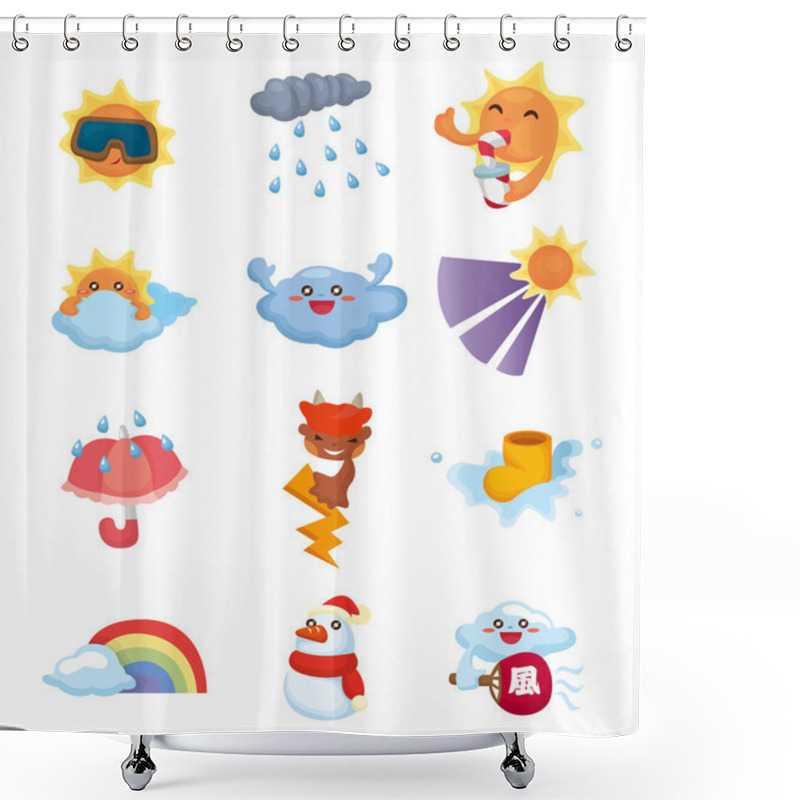 Personality  Cartoon Weather Icon Shower Curtains