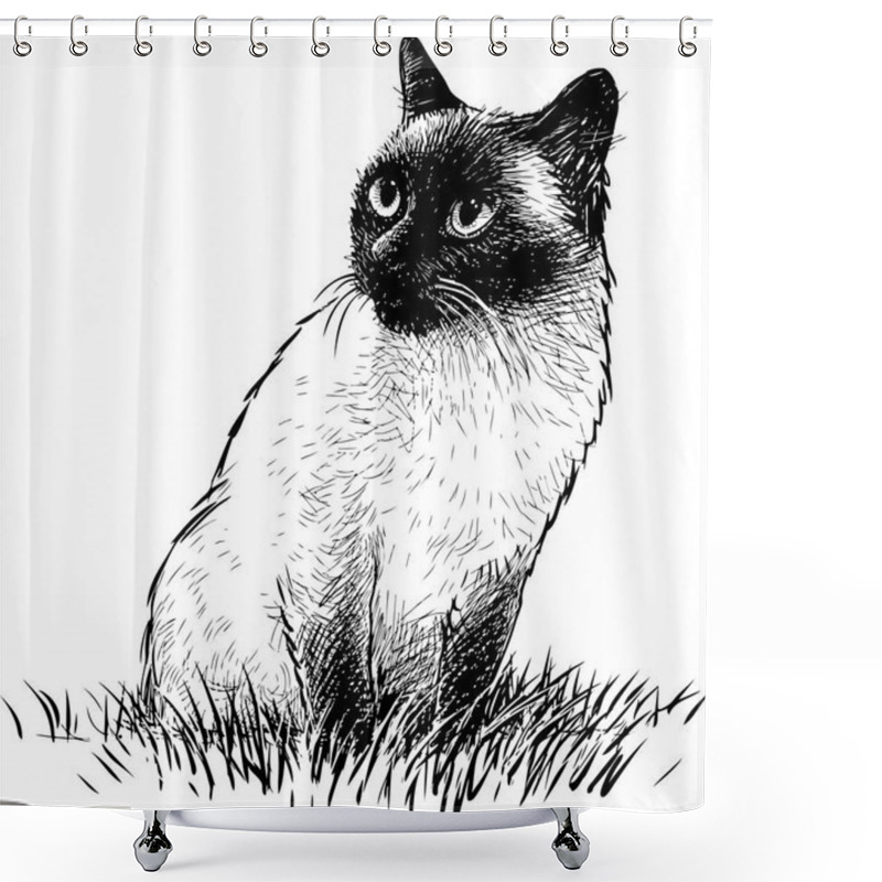 Personality  A Siamese Cat Sits In The Grass Shower Curtains