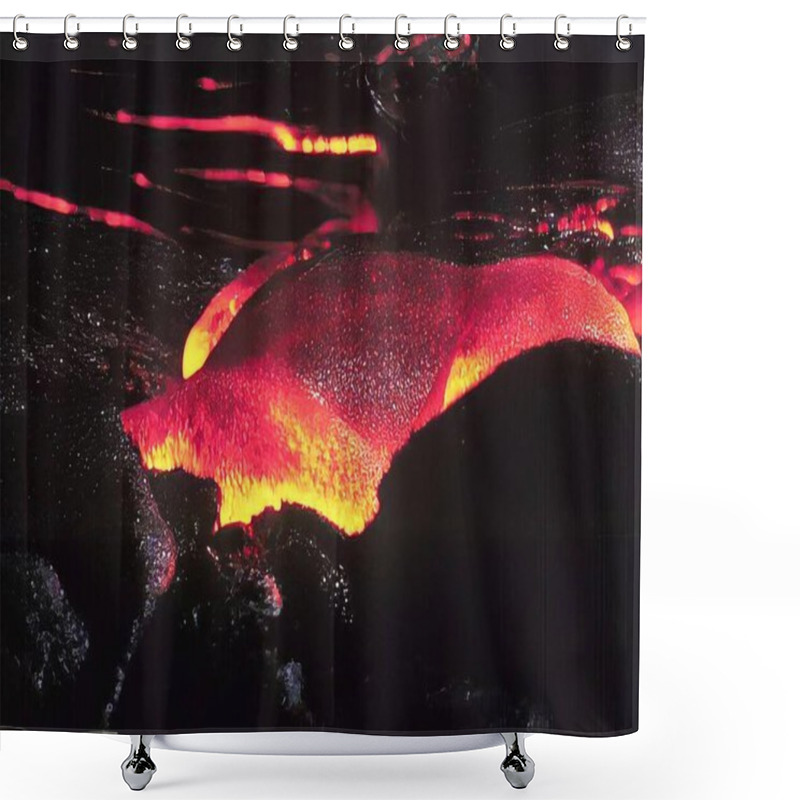 Personality  Molten Lava Flow With Intense Fire In Natural Background Shower Curtains