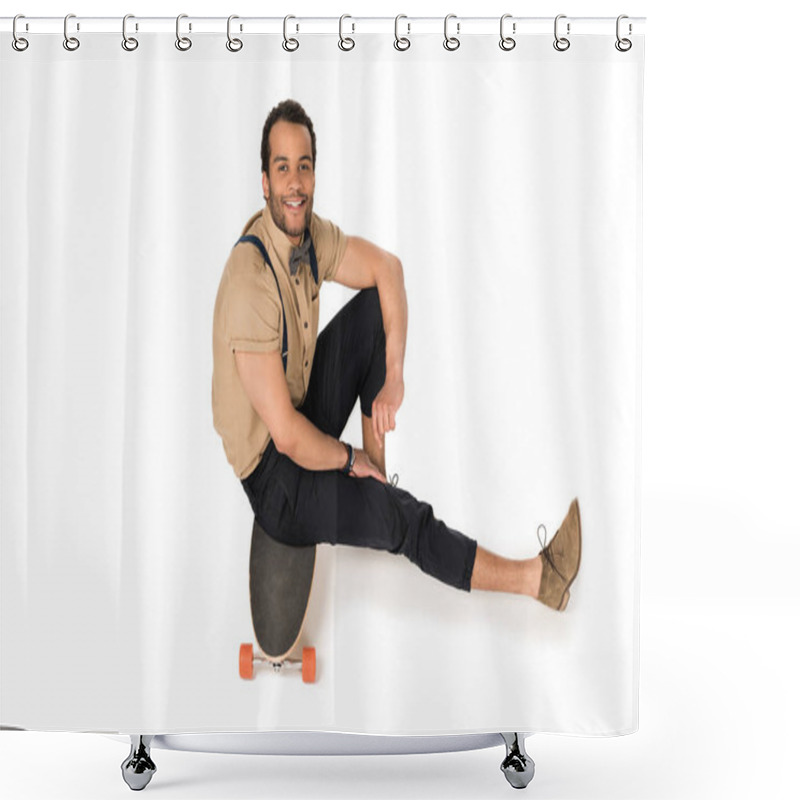 Personality  Stylish Young Man With Skateboard  Shower Curtains