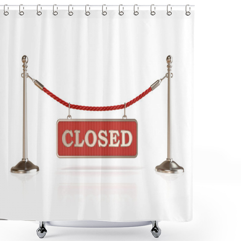 Personality  Velvet Rope Barrier, With CLOSED Sign. 3D Render Shower Curtains