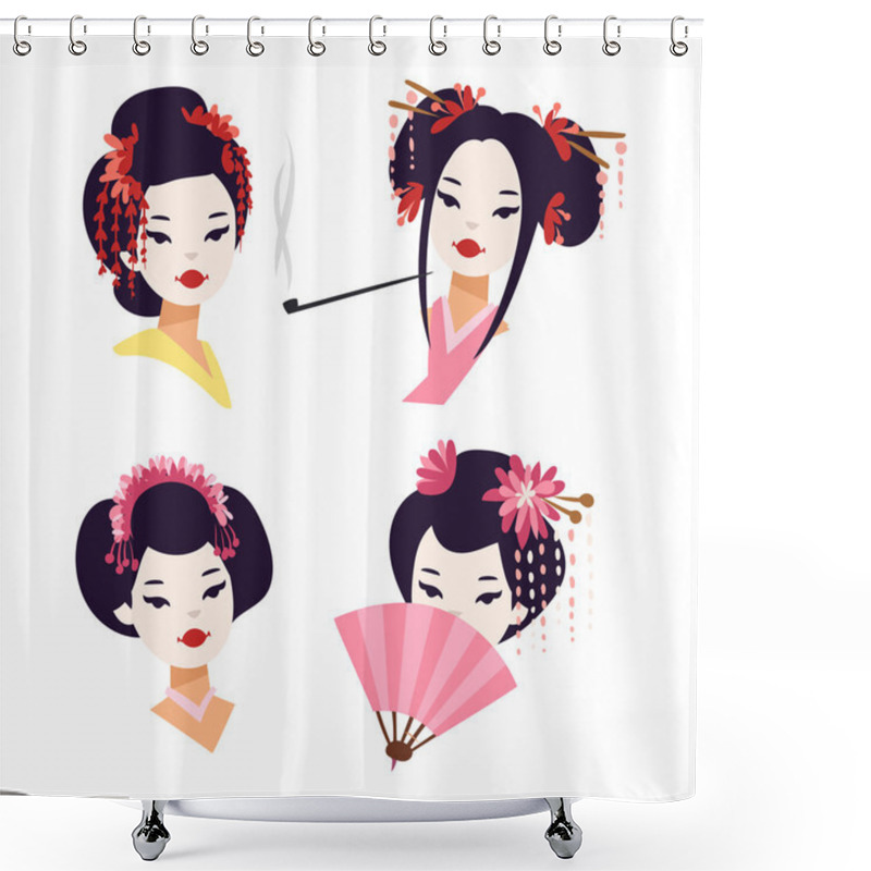 Personality  Vector Japanese Geisha Girl Shower Curtains