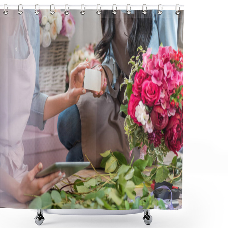 Personality  Florists Holding Blank Card Shower Curtains