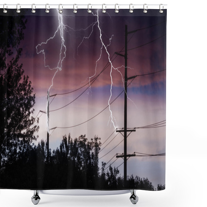 Personality  Silhouette Of Power Lines Shower Curtains